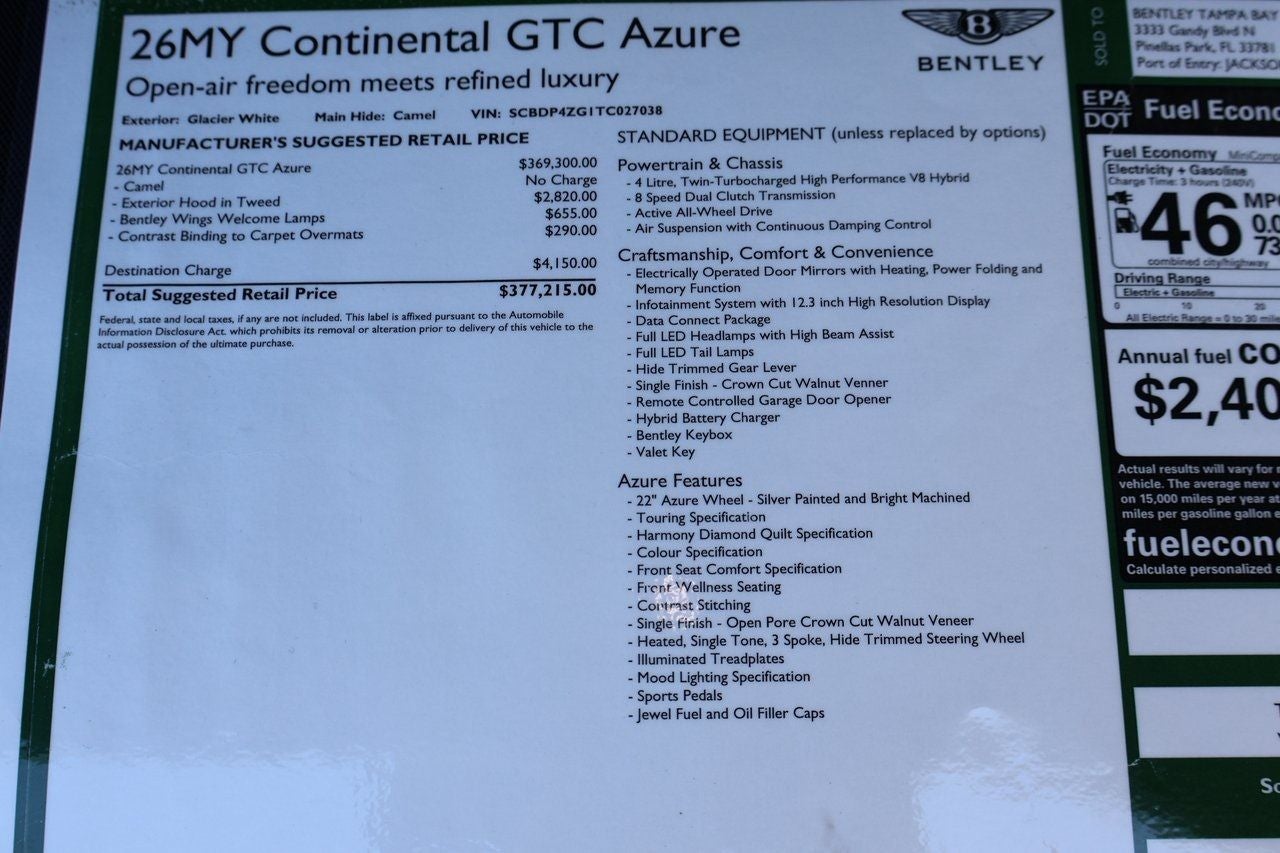 2026 Bentley Continental GTC Azure
