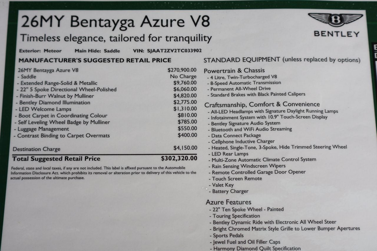 2026 Bentley Bentayga Azure V8