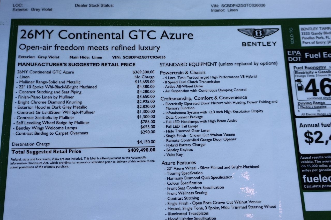 2026 Bentley Continental GTC Azure