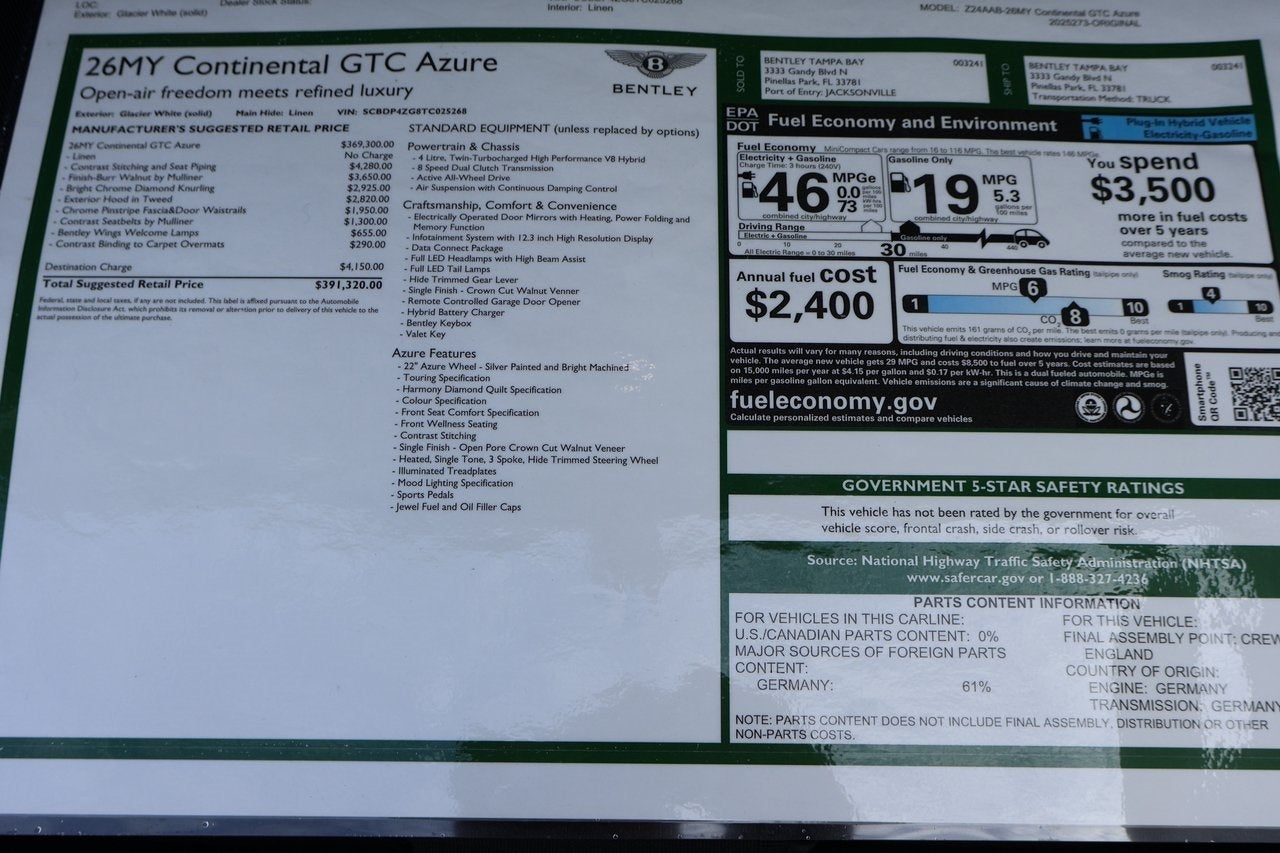 2026 Bentley Continental GTC Azure