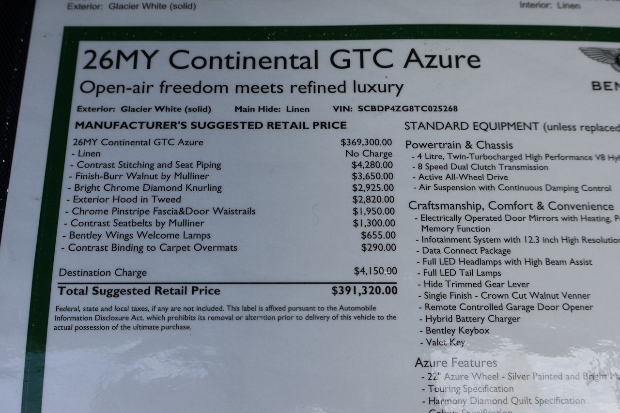 2026 Bentley Continental GTC Azure