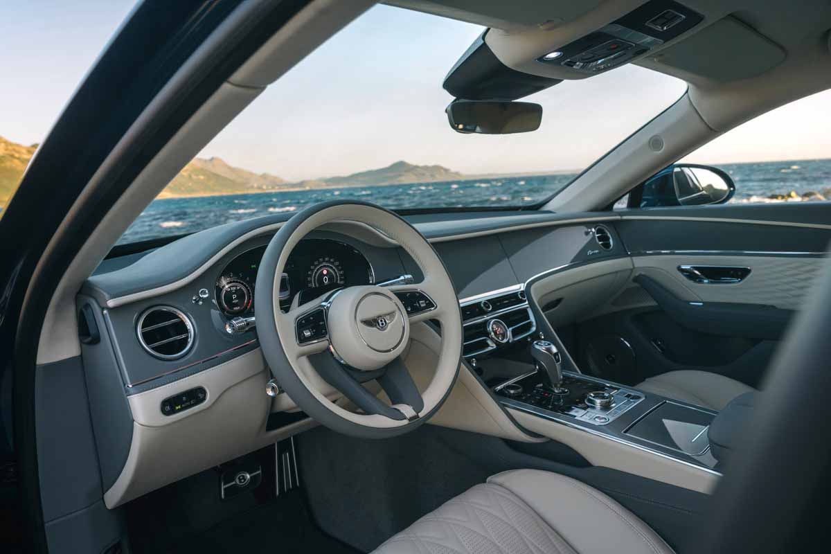 Driver's view of the 2027 Bentley Flying Spur cockpit and touchscreen