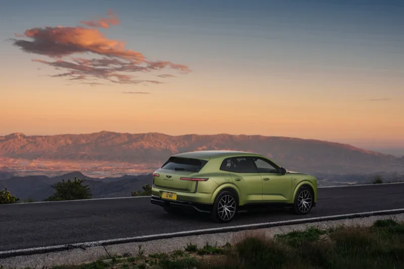 Bentley Torcal S parked on a mountain road at sunset