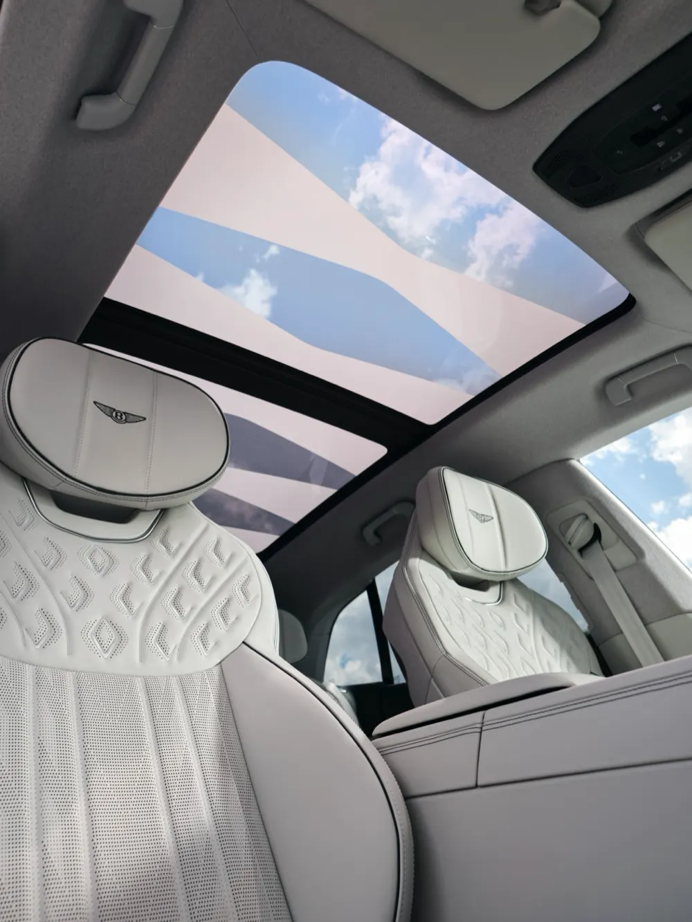 Bentley Torcal rear seats beneath the panoramic glass roof