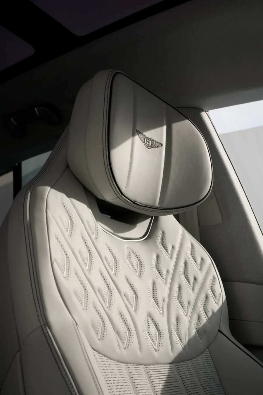 Diamond-quilted front seat in the Bentley Torcal